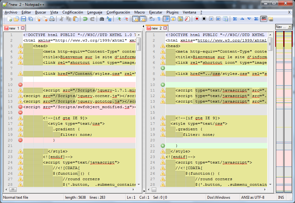 comparar código en Notepad++