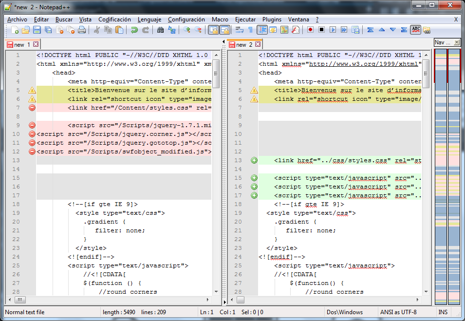 comparar código en Notepad++