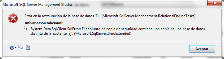 Error en la restauración de la base de datos