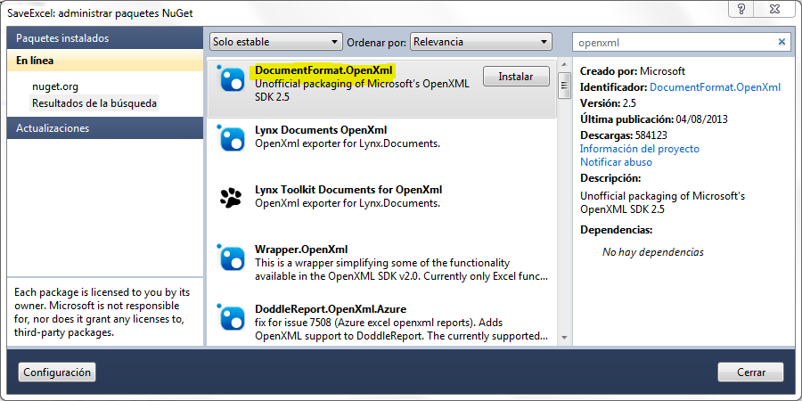 generar archivos Excel en C# con Open XML